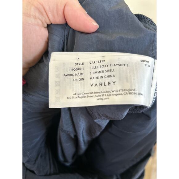 Varley Belle Boxy Short Sleeve Romper Playsuit Slate Blue Shimmer Shell - Picture 6 of 8